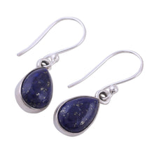 Load image into Gallery viewer, Lapis Lazuli and Sterling Silver Hook Earrings from India - Be True | NOVICA