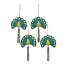 Load image into Gallery viewer, Set of Four Beaded Peacock Ornaments from India - Glorious Peacocks | NOVICA