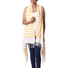 Load image into Gallery viewer, Hand Woven 100% Cotton Beach Kimono from India - Beach Lover in Marigold | NOVICA