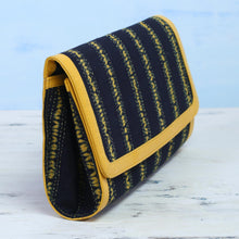 Load image into Gallery viewer, Batik Striped Cotton Clutch in Maize and Black from India - Maize Dreams | NOVICA