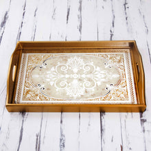 Load image into Gallery viewer, Reverse Painted Glass Tray in Gold from Peru - Floral Marvel in Gold | NOVICA