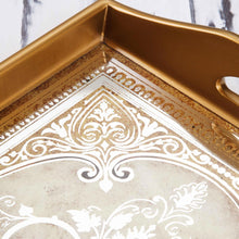Load image into Gallery viewer, Reverse Painted Glass Tray in Gold from Peru - Floral Marvel in Gold | NOVICA