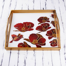 Load image into Gallery viewer, Reverse Painted Glass Tray with Poppy Motifs from Peru - Gleaming Poppies in White | NOVICA