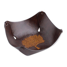 Load image into Gallery viewer, Peruvian Handcrafted Leather Art Tree Theme Catchall - Tree of Golden Boughs | NOVICA