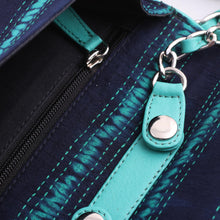 Load image into Gallery viewer, Leather Accent Batik Cotton Sling in Viridian and Midnight - Ocean Serenade | NOVICA