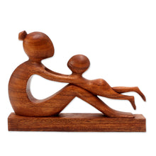 Load image into Gallery viewer, Hand-Carved Suar Wood Mother and Child Sculpture from Bali - Playful Mother | NOVICA