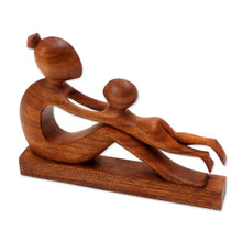 Load image into Gallery viewer, Hand-Carved Suar Wood Mother and Child Sculpture from Bali - Playful Mother | NOVICA