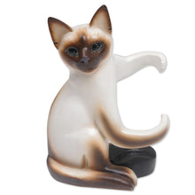 Load image into Gallery viewer, Handcrafted Wood Siamese Cat Wine Holder from Bali - Siamese Cat Hug | NOVICA