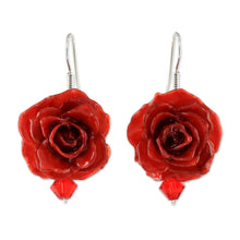 Load image into Gallery viewer, Natural Rose Dangle Earrings in Red from Thailand - Floral Temptation in Red | NOVICA