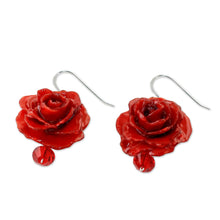 Load image into Gallery viewer, Natural Rose Dangle Earrings in Red from Thailand - Floral Temptation in Red | NOVICA