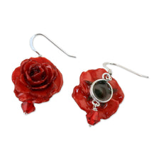Load image into Gallery viewer, Natural Rose Dangle Earrings in Red from Thailand - Floral Temptation in Red | NOVICA