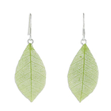 Load image into Gallery viewer, Natural Leaf Dangle Earrings in Sap Green from Thailand - Stunning Nature in Sap Green | NOVICA