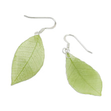 Load image into Gallery viewer, Natural Leaf Dangle Earrings in Sap Green from Thailand - Stunning Nature in Sap Green | NOVICA