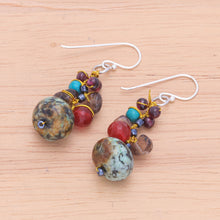 Load image into Gallery viewer, Jasper Multi-Gemstone Dangle Earrings from Thailand - Exotic Cluster | NOVICA