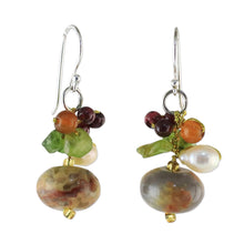 Load image into Gallery viewer, Thai Jasper and Cultured Pearl Dangle Earrings - Exotic Cluster | NOVICA