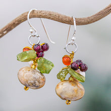Load image into Gallery viewer, Thai Jasper and Cultured Pearl Dangle Earrings - Exotic Cluster | NOVICA