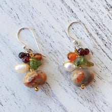 Load image into Gallery viewer, Thai Jasper and Cultured Pearl Dangle Earrings - Exotic Cluster | NOVICA