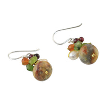 Load image into Gallery viewer, Thai Jasper and Cultured Pearl Dangle Earrings - Exotic Cluster | NOVICA