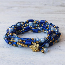 Load image into Gallery viewer, Blue Calcite and Glass Beaded Wrap Bracelet from Thailand - Holiday Party | NOVICA