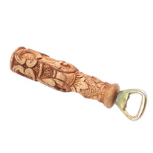 Load image into Gallery viewer, Handcrafted Suar Wood Floral Bottle Opener from Bali - Floral Refreshment | NOVICA