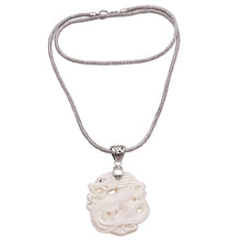 Load image into Gallery viewer, Sterling Silver and Bone Dragon Pendant Necklace from Bali - Sky Guardian | NOVICA