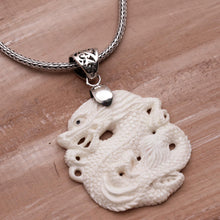Load image into Gallery viewer, Sterling Silver and Bone Dragon Pendant Necklace from Bali - Sky Guardian | NOVICA