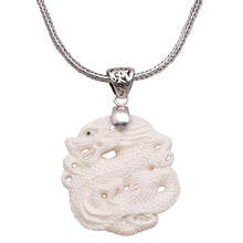 Load image into Gallery viewer, Sterling Silver and Bone Dragon Pendant Necklace from Bali - Sky Guardian | NOVICA