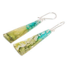 Load image into Gallery viewer, Recycled CD Earrings on 925 Silver Hooks Handcrafted Jewelry - Peaceful Life | NOVICA