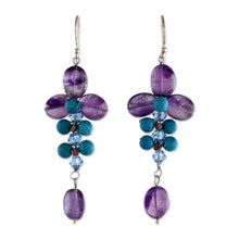 Load image into Gallery viewer, Amethyst and Calcite Dangle Earrings from Thailand - Succulent Vines | NOVICA