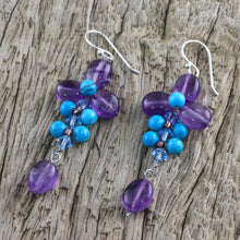 Load image into Gallery viewer, Amethyst and Calcite Dangle Earrings from Thailand - Succulent Vines | NOVICA