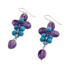 Load image into Gallery viewer, Amethyst and Calcite Dangle Earrings from Thailand - Succulent Vines | NOVICA