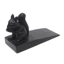 Load image into Gallery viewer, Handcrafted Wood Squirrel Doorstop in Black from Bali - Helpful Squirrel in Black | NOVICA