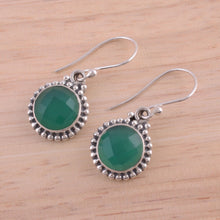 Load image into Gallery viewer, Green Onyx and Sterling Silver Dangle Earrings from India - Green Passion | NOVICA
