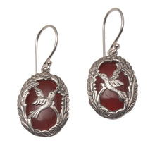 Load image into Gallery viewer, Carnelian and Sterling Silver Hummingbird Dangle Earrings - Nature's Freedom | NOVICA