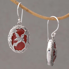 Load image into Gallery viewer, Carnelian and Sterling Silver Hummingbird Dangle Earrings - Nature's Freedom | NOVICA