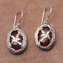 Load image into Gallery viewer, Carnelian and Sterling Silver Hummingbird Dangle Earrings - Nature's Freedom | NOVICA
