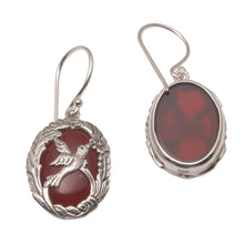 Load image into Gallery viewer, Carnelian and Sterling Silver Hummingbird Dangle Earrings - Nature's Freedom | NOVICA