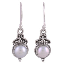 Load image into Gallery viewer, Cultured Pearl Sterling Silver Dangle Earrings from India - Glossy Charm | NOVICA