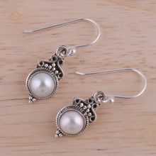 Load image into Gallery viewer, Cultured Pearl Sterling Silver Dangle Earrings from India - Glossy Charm | NOVICA