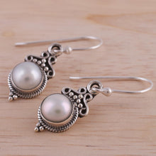 Load image into Gallery viewer, Cultured Pearl Sterling Silver Dangle Earrings from India - Glossy Charm | NOVICA