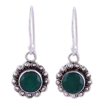 Load image into Gallery viewer, Green Onyx and Sterling Silver Floral Dangle Earrings - Green Appeal | NOVICA