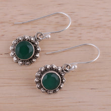 Load image into Gallery viewer, Green Onyx and Sterling Silver Floral Dangle Earrings - Green Appeal | NOVICA