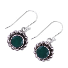 Load image into Gallery viewer, Green Onyx and Sterling Silver Floral Dangle Earrings - Green Appeal | NOVICA