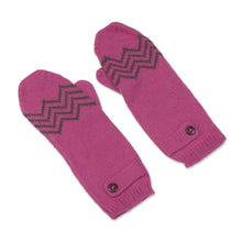 Load image into Gallery viewer, Alpaca Blend Mittens in Rose and Lead Grey from Peru - Zigzag Warmth in Lead Grey | NOVICA