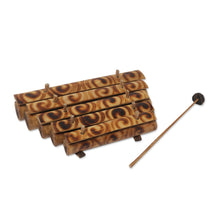 Load image into Gallery viewer, Swirl Motif Bamboo Xylophone with Mallet from Bali - Swirling Melody | NOVICA