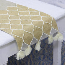 Load image into Gallery viewer, Cotton Jute Beige Beaded Embroidered Table Runner - Classic Honeycomb | NOVICA