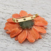 Load image into Gallery viewer, Natural Aster Flower Brooch in Tangerine from Thailand - Let It Bloom in Tangerine | NOVICA