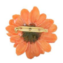 Load image into Gallery viewer, Natural Aster Flower Brooch in Tangerine from Thailand - Let It Bloom in Tangerine | NOVICA