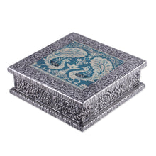 Load image into Gallery viewer, Nickel Plated Brass Decorative Box with Peacocks from India - Majestic Peacock | NOVICA