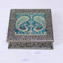 Load image into Gallery viewer, Nickel Plated Brass Decorative Box with Peacocks from India - Majestic Peacock | NOVICA